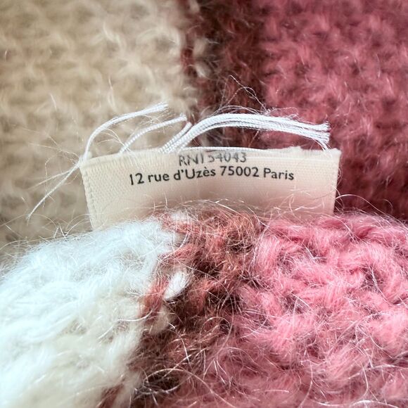 EUC Sezane Penelope Pom Pom Mohair Merino Wool Blend Sweater in Cream & Pink S - Picture 9 of 12